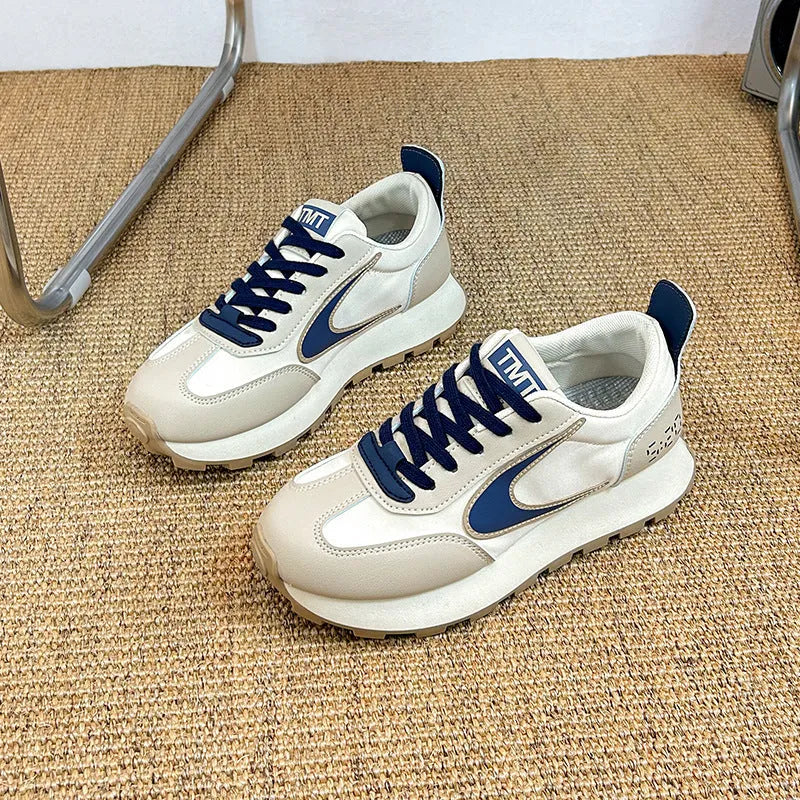 Forrest Gump beige heightened casual sneakers low top round toe rubber sole side view