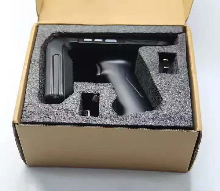 SLP-05 handheld Android UHF RFID reader with integrated scanner and display.