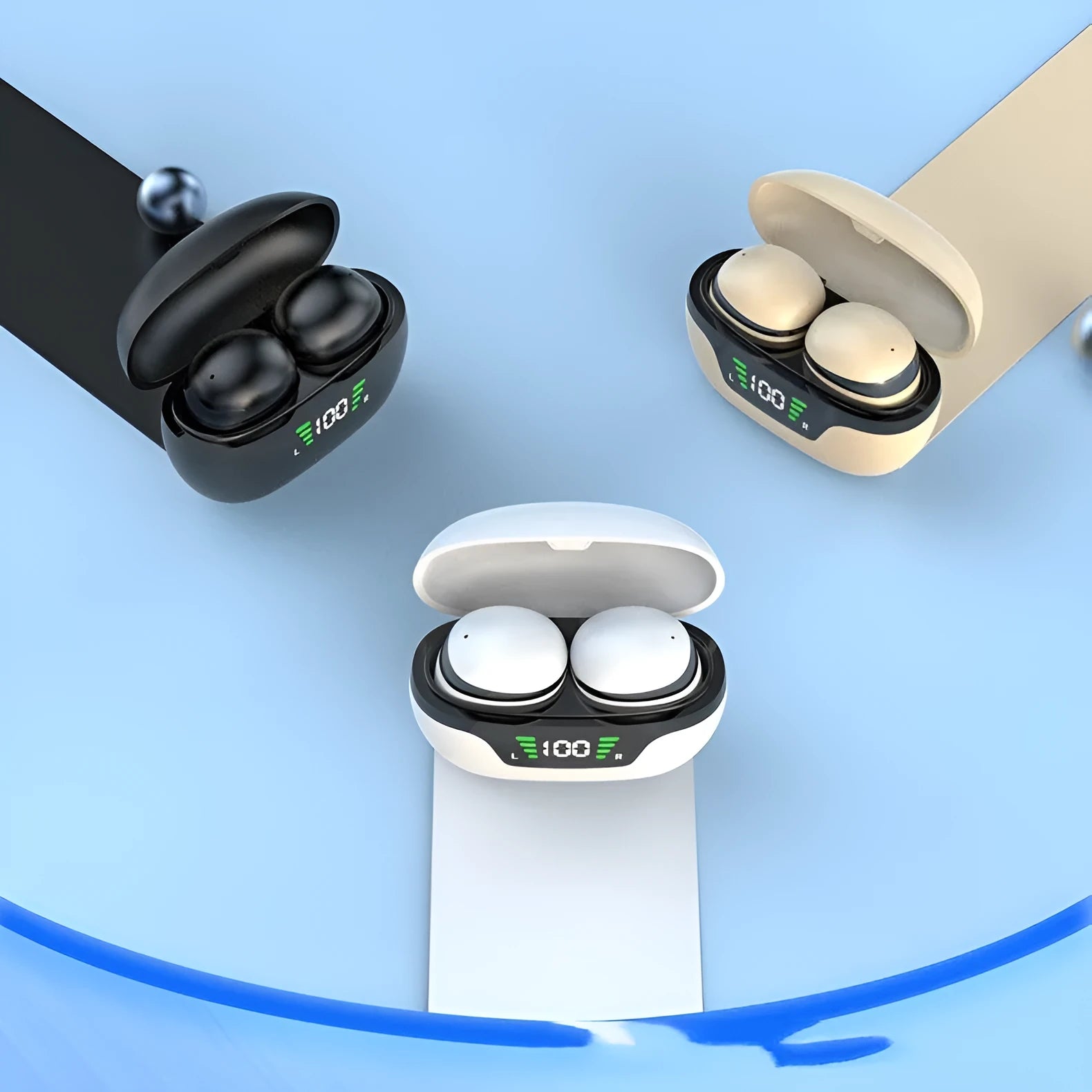 Black Super Mini wireless Bluetooth in-ear headset with digital display screen