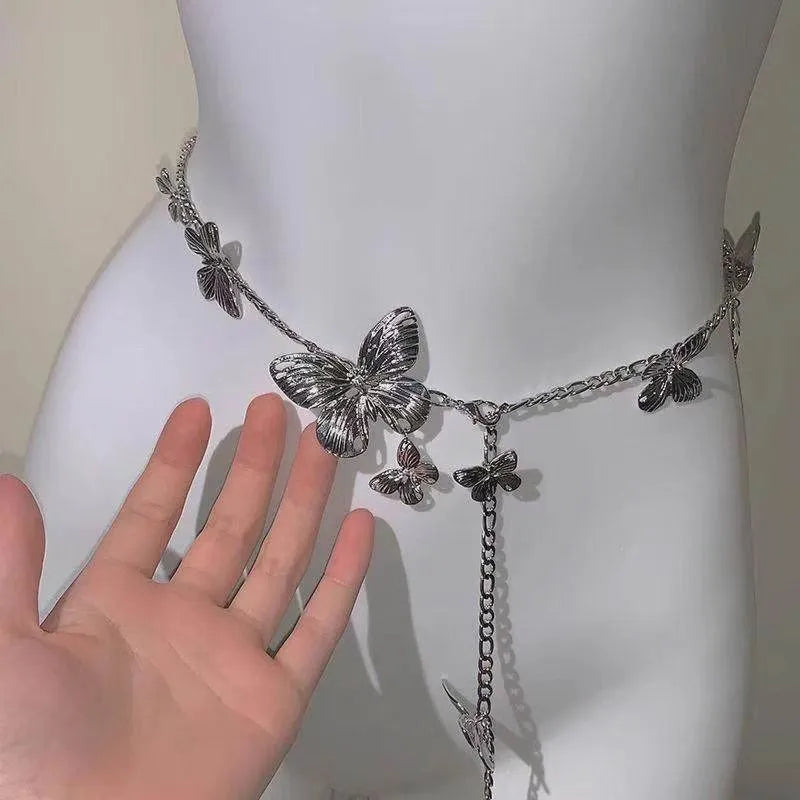 Gold butterfly waist chain for women showing 40mm width and single circle design