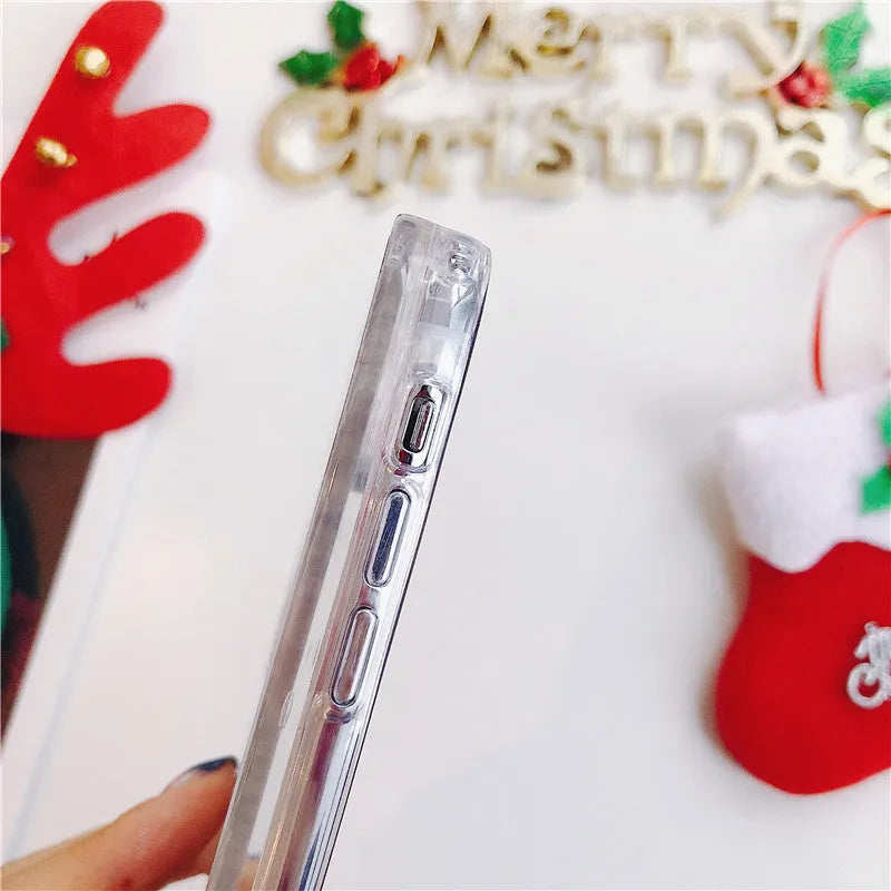 Transparent quicksand effect phone case with Santa Claus and Christmas tree design for iPhone and Samsung
