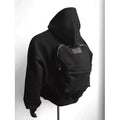 Light grey men's hoodie with backpack-style design on back, featuring a hood.