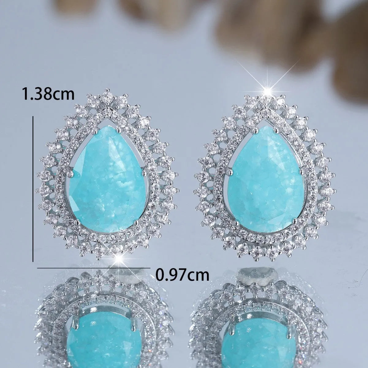 Platinum ice flower diamond colour women's earrings with heart-shaped water drop design
