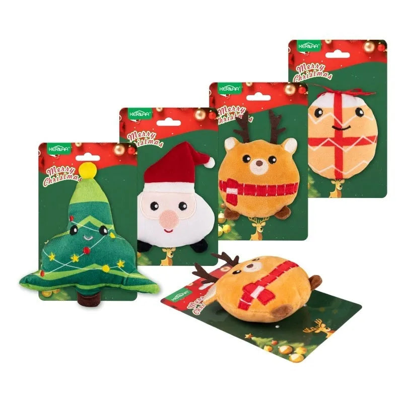 Christmas cat plush toy with catnip in festive design options including elk, tree, Santa and egg motifs