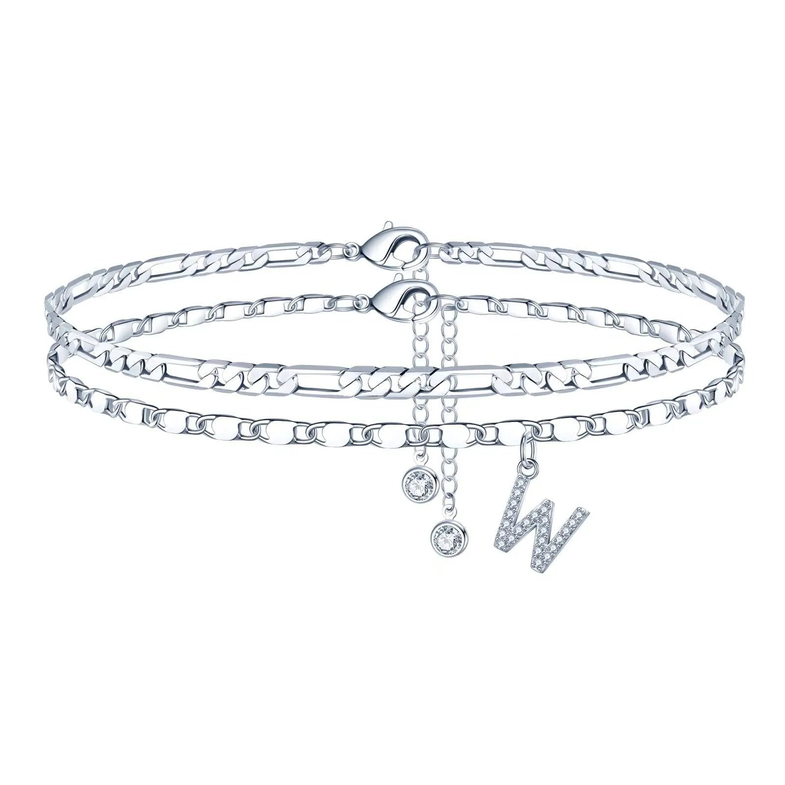 Copper double circle anklet with alphabet letters and silver colour finish