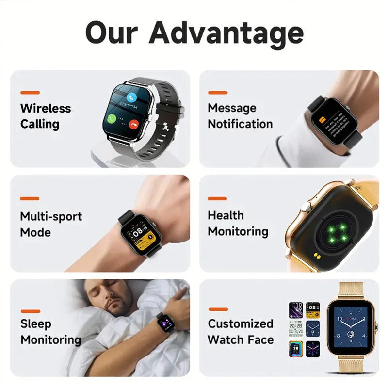 Black smartwatch with 1.44-inch screen and silicone strap on a wrist, showing a fitness tracking interface.