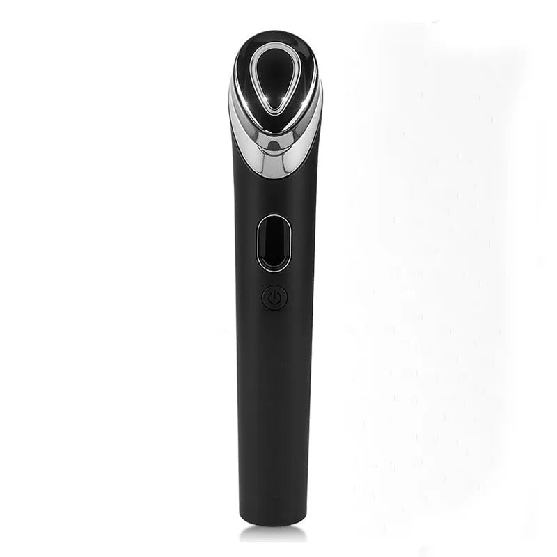 Black eye massager device showing 7 colour light therapy functions with vibration massage