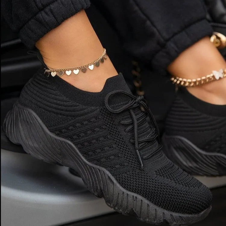 Women's white chunky sole sporty sneakers, also available in red, blue, black, khaki, grey, pink, and light blue.