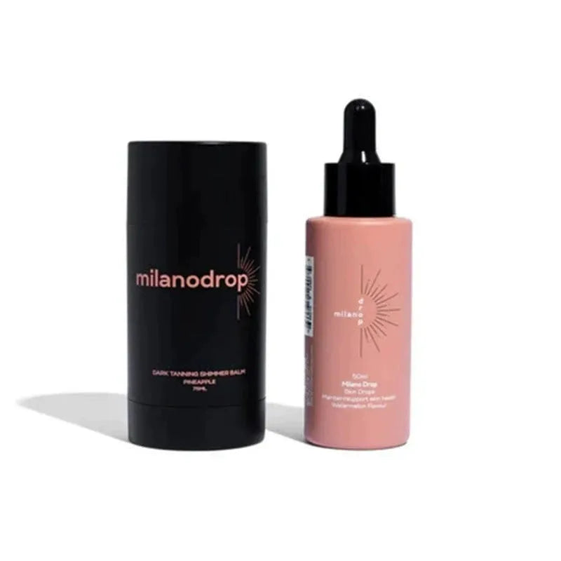 Matte Sun Tanning Black Liquid kit showing 50ml tanning drops bottle and 75ml flash cream tube