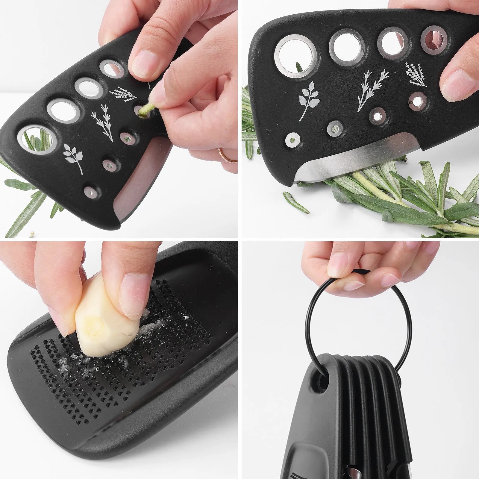 Six kitchen gadget widgets and a brush in a colour box, made from PP and stainless steel.
