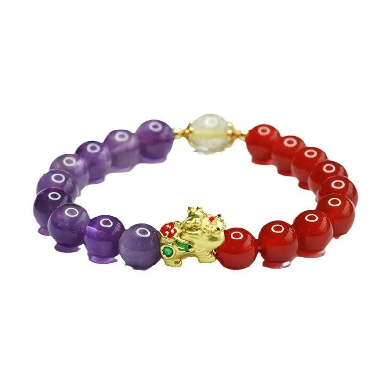 Women's amethyst and red agate bracelet with Chinese style design and 8mm stones