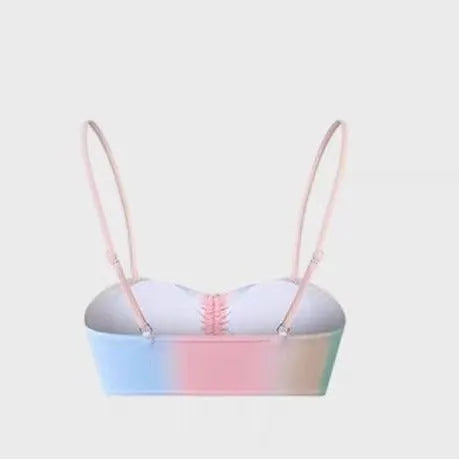 Women's lace up triangle bikini swimsuit with adjustable front and colour matching design