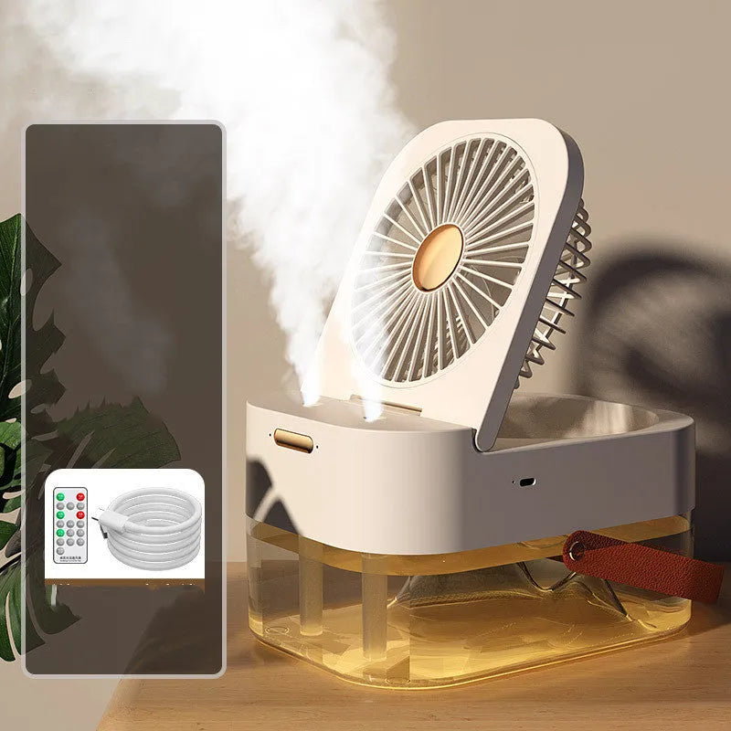 Portable USB mist fan with remote control, 2.5L water tank and night light in forest green colour