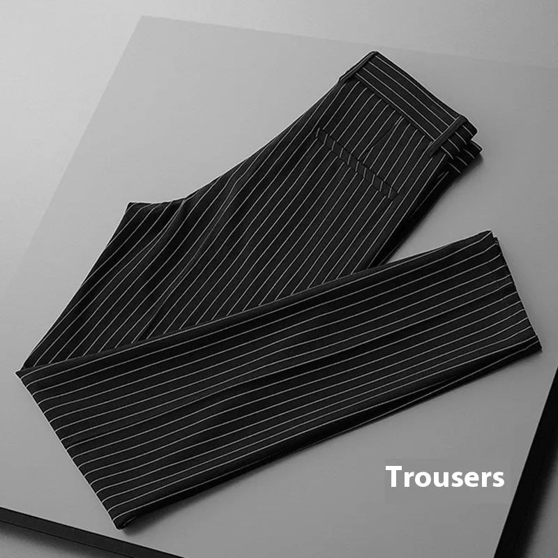 Men's loose-fitting striped casual trousers in black and white colours showing trousers and crop jeans styles