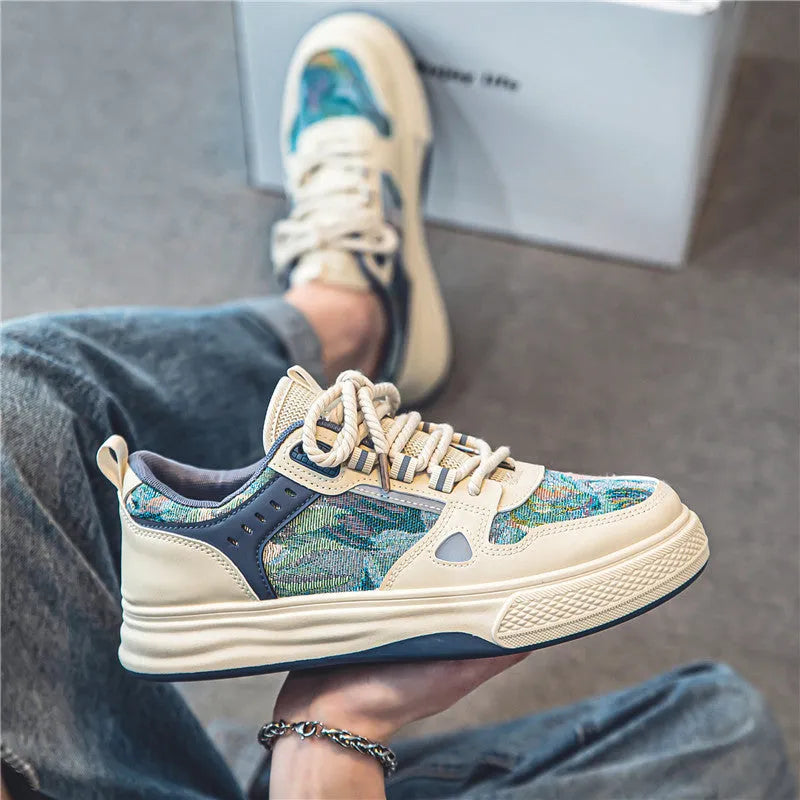 Canvas plimsoll shoes in Milan green and beige colours with flat heel and round toe design