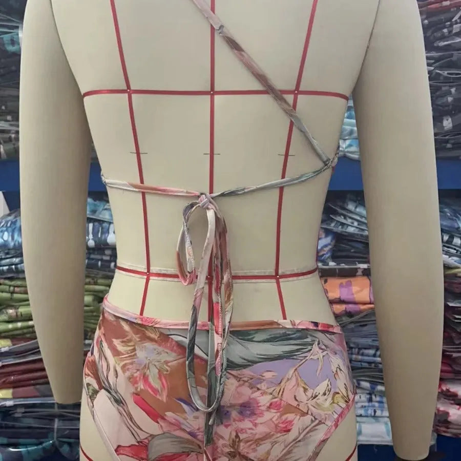 Rose gold patterned women's swimsuit made from polyester for summer swimming