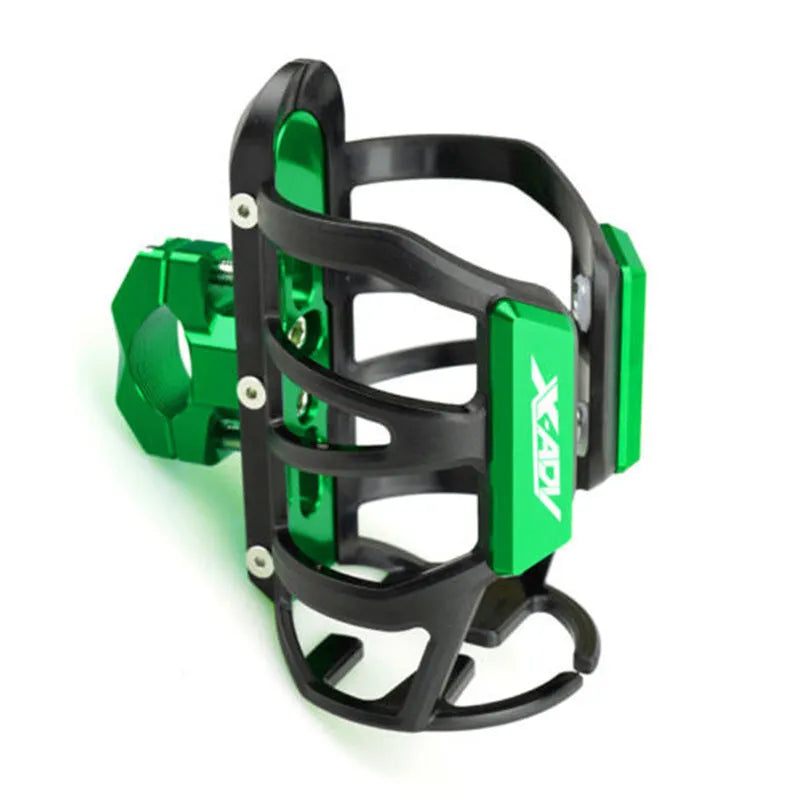 A black water bottle cage designed for mounting on a Honda X-ADV scooter bumper.