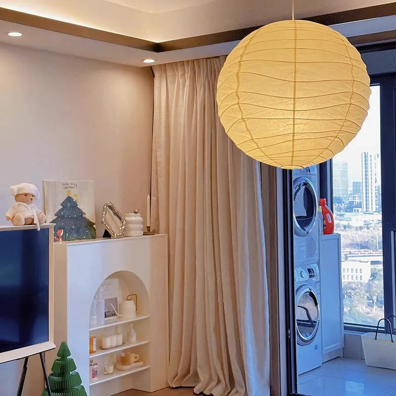 Japanese style rice paper chandelier in three sizes with warm light option