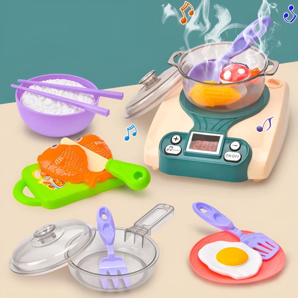 Plastic children's play kitchen toy with induction cooker simulation for infant development