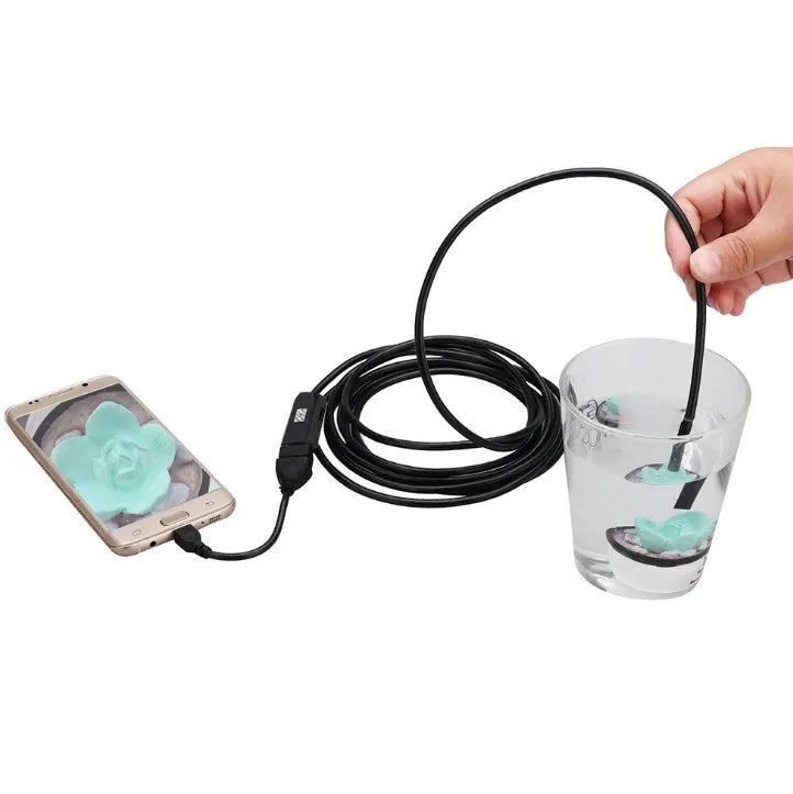 OWSOO USB endoscope with 5m cable, 7mm lens, six LEDs, and magnet hook attachments