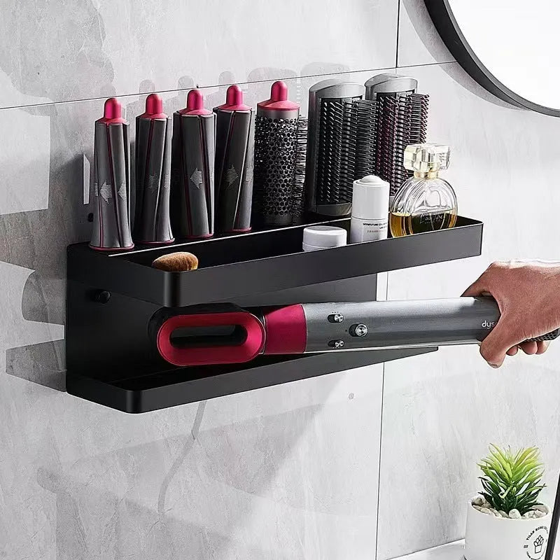 Punch-free Marcel waver bathroom storage rack in aluminium with double-layer design