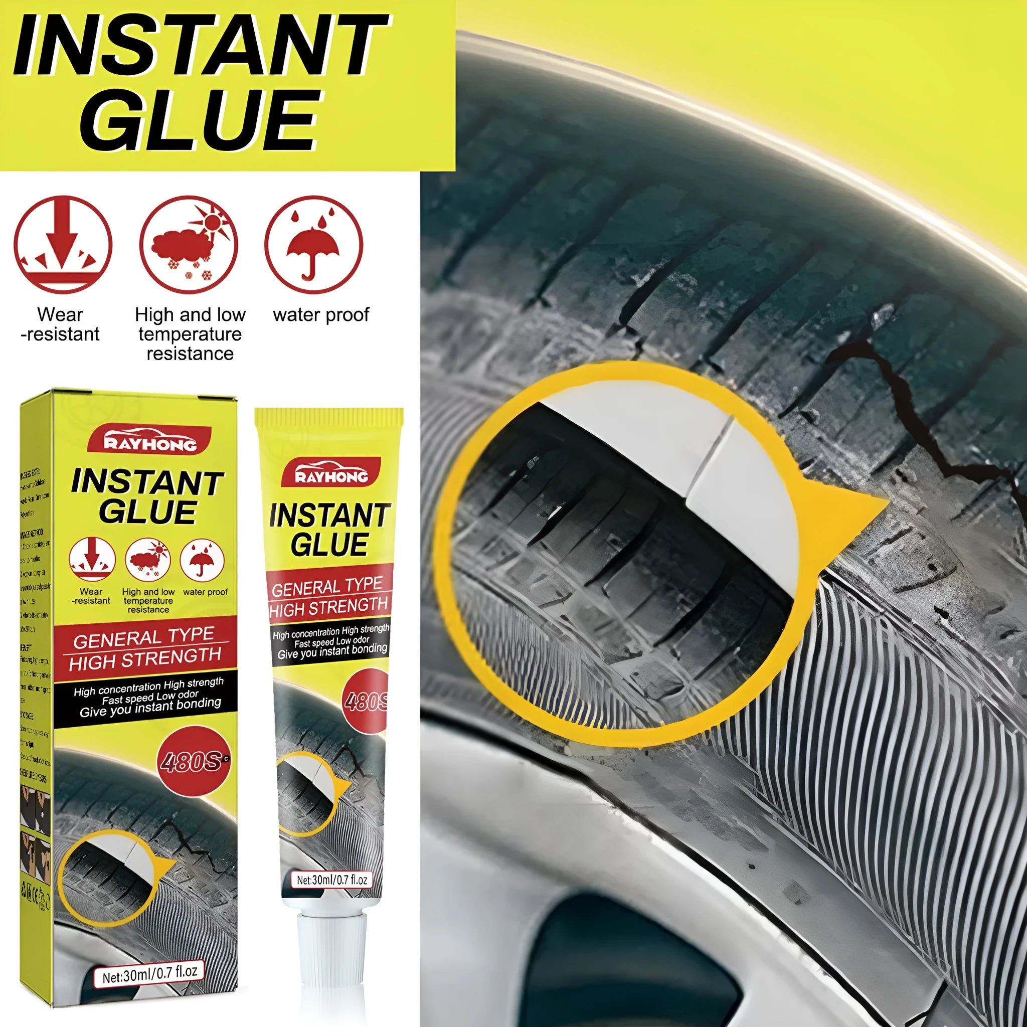 30ml tyre crack repair glue bottle with hydroxyethyl fibre and acrylic resin formulation