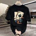 Men's heavyweight black and white pure cotton short-sleeved printed T-shirt showing size range from S to XXXXL.