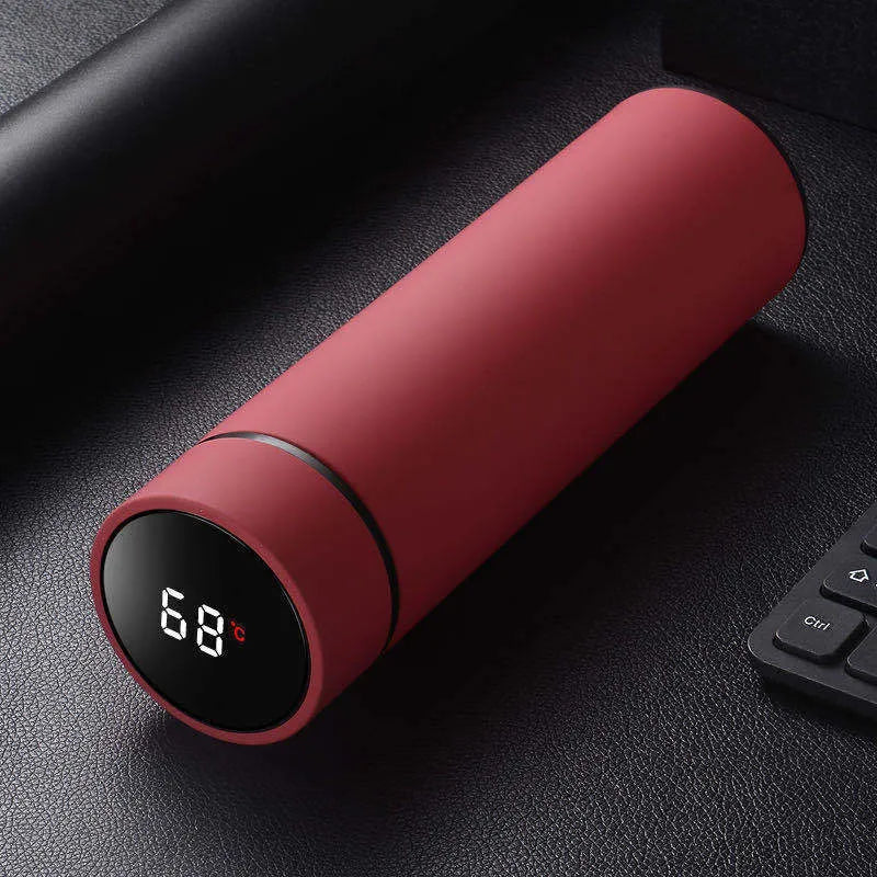 450ml straight cup stainless steel water bottle with vacuum insulation and arrow mouth in black, red, gold, and blue colours.