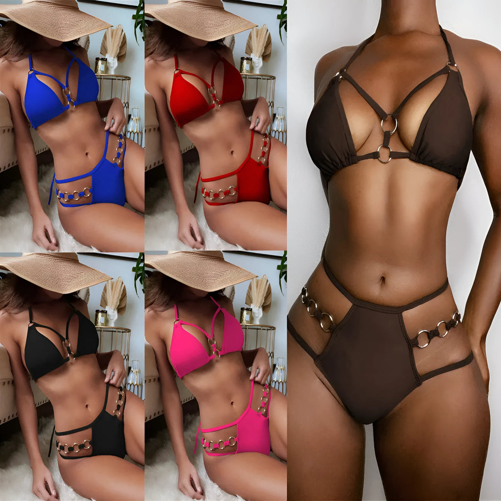Women's separated bikini swimwear in red with matching shorts