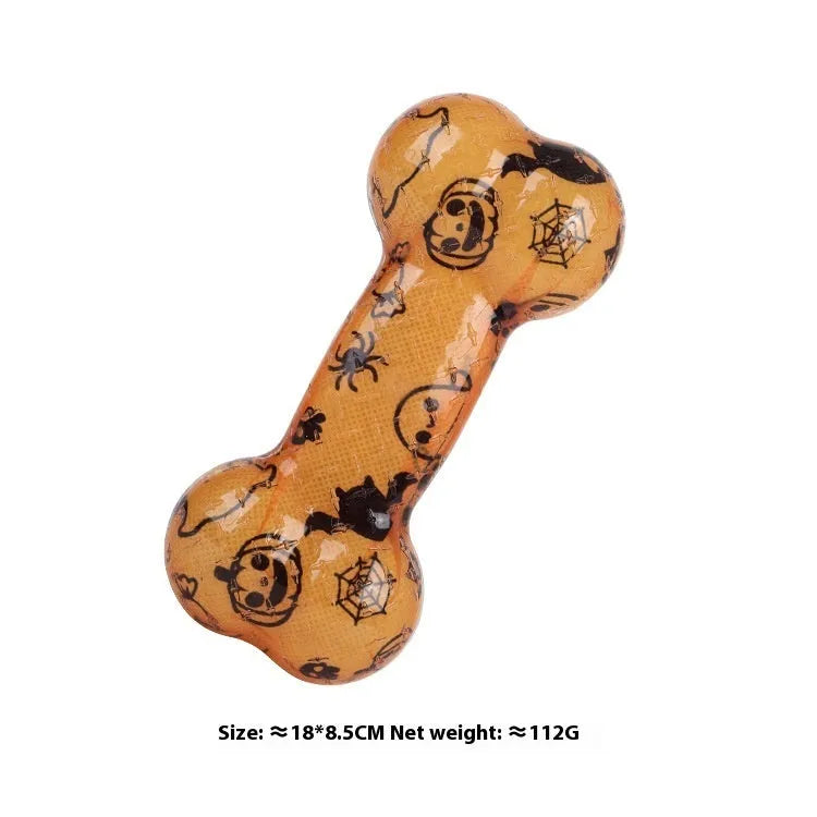 TPR bone-shaped dog toy with nibbling sound mechanism in seasonal colour designs