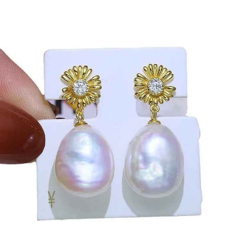 Baroque floral earring holder and earrings set in 925 sterling silver.