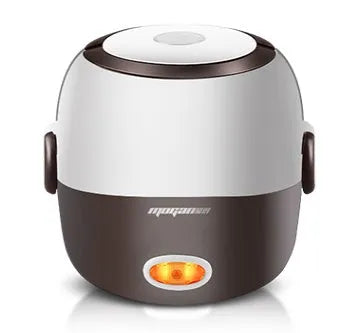 White rice cooker with stainless steel steaming basket, 2 litre capacity, 200w power rating