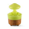 Rain cloud shaped humidifier with wood grain finish and LED night lights in column design
