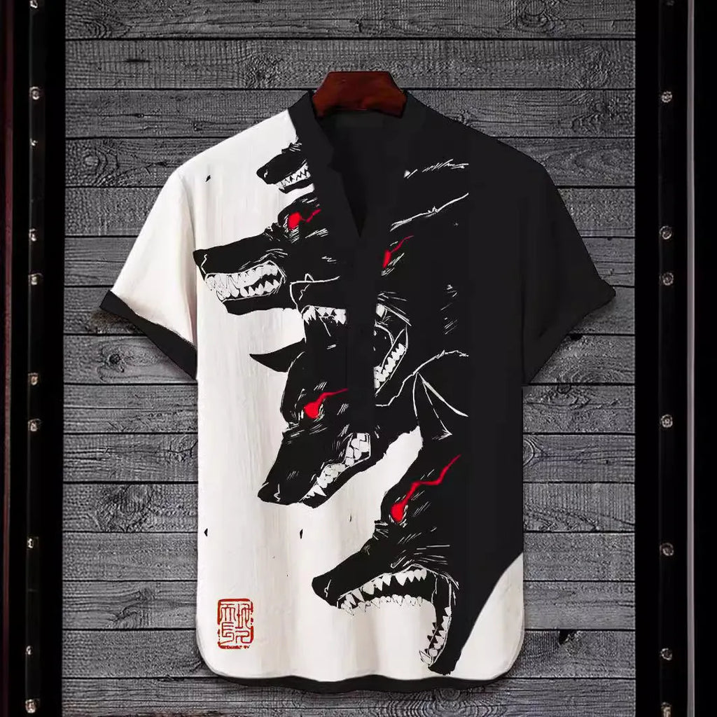 Men's short sleeve shirt with a 3D digital animal print graphic on the front.