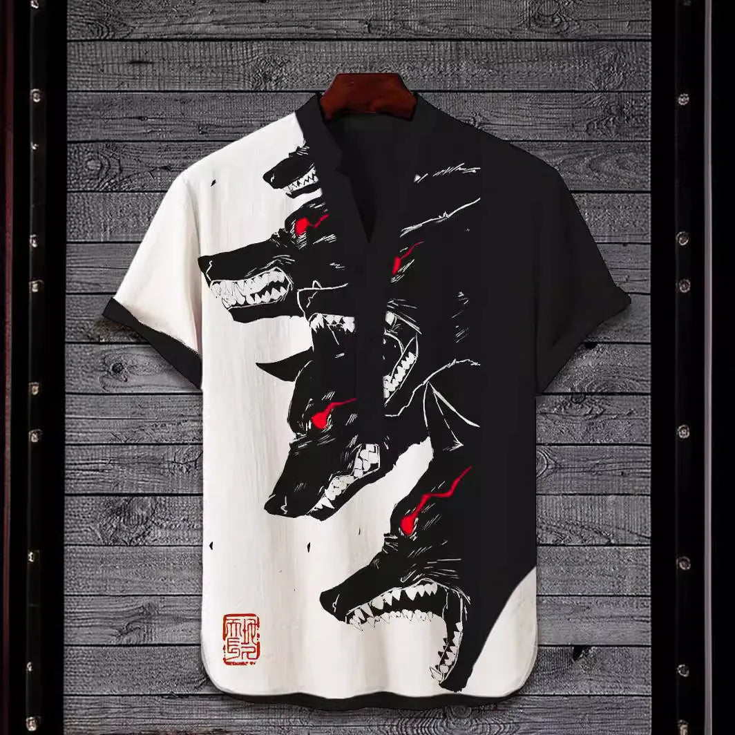 Men's short sleeve shirt with a 3D digital animal print graphic on the front.