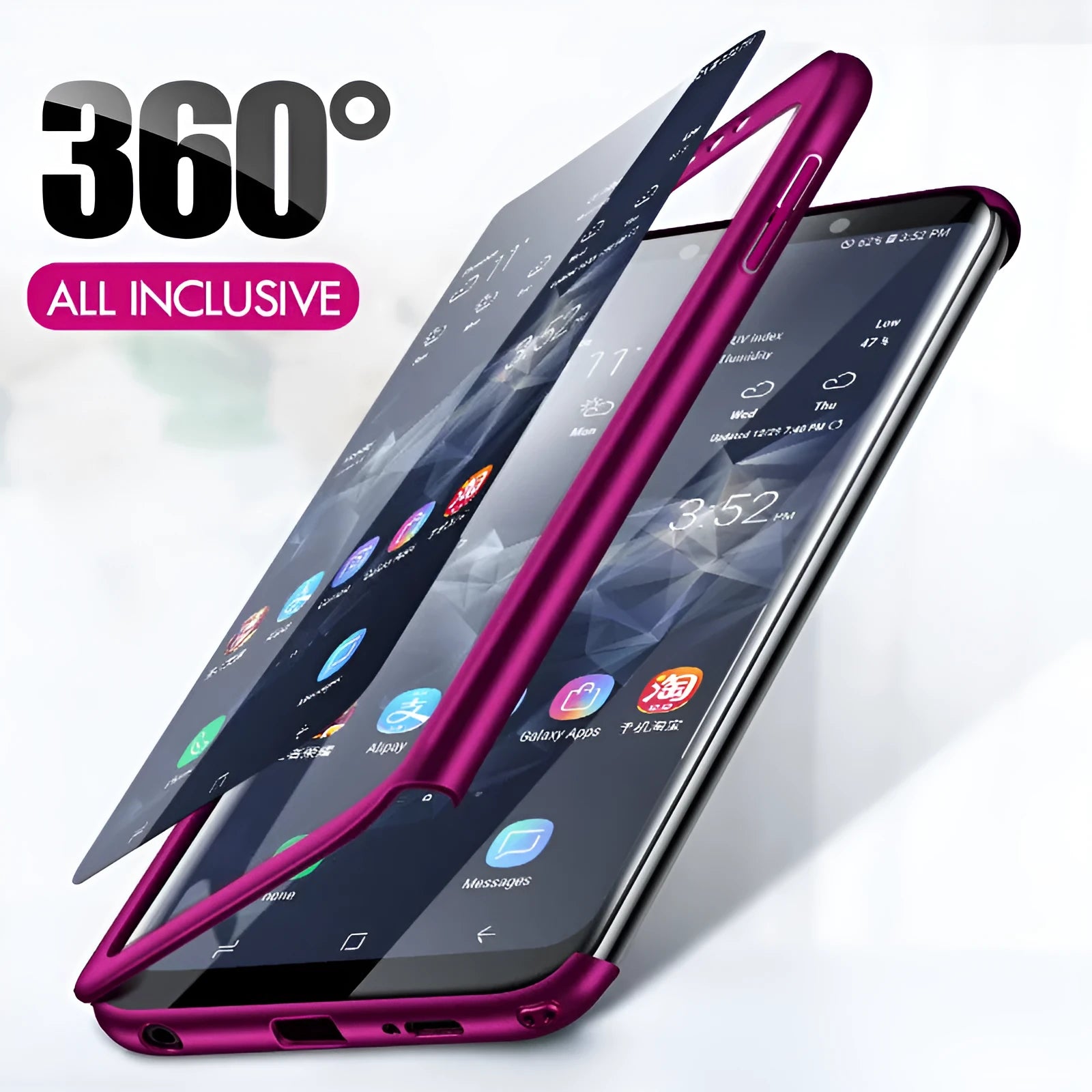 Full cover hard PC phone case for Huawei with tempered film, solid colour back