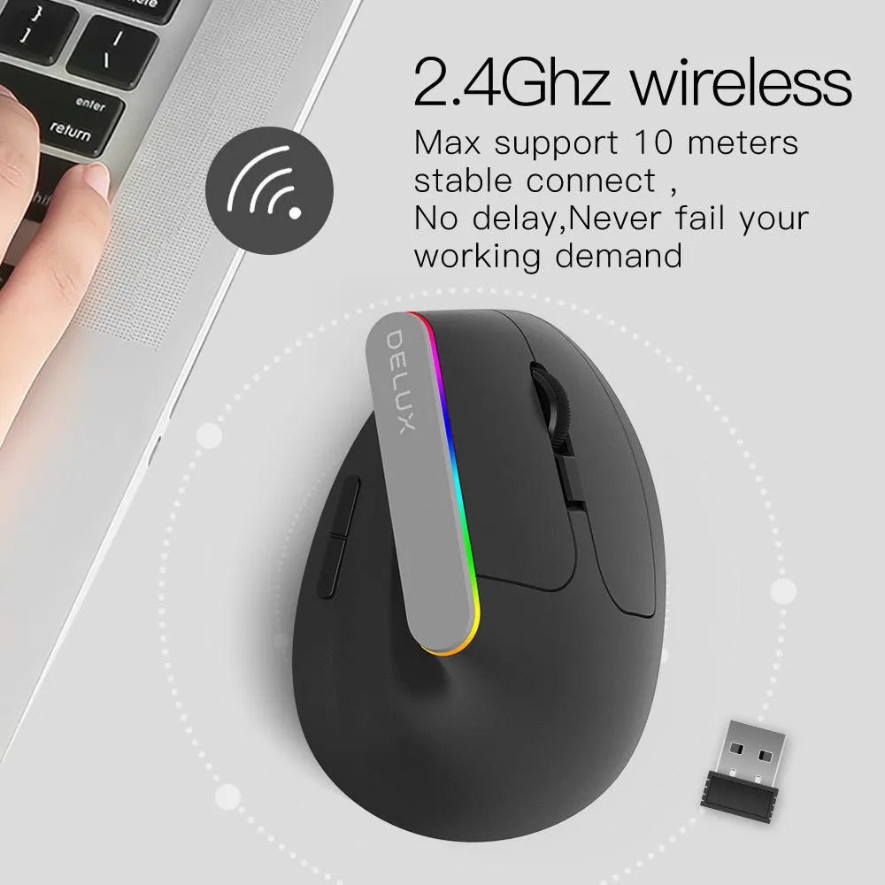 M618C vertical ergonomic wireless computer mouse with RGB lighting in black or white