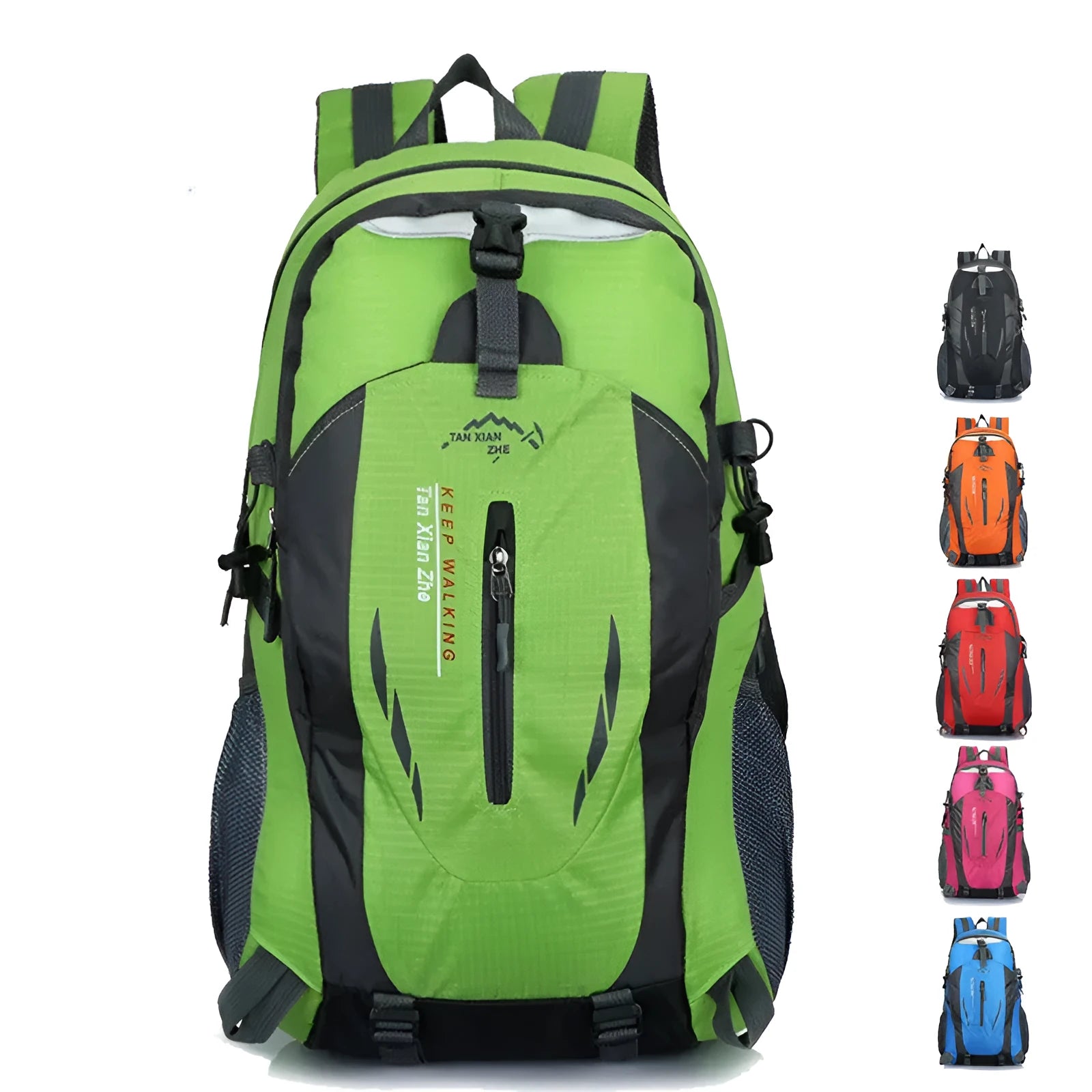 Large black Oxford cloth travel backpack showing dual shoulder straps, front compartments, and substantial 31x51x19cm dimensions