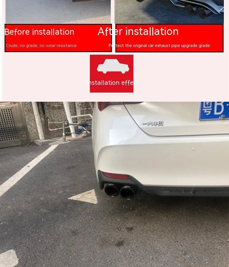 Black carbon fibre double outlet car exhaust pipe measuring 250mm for vehicle modification