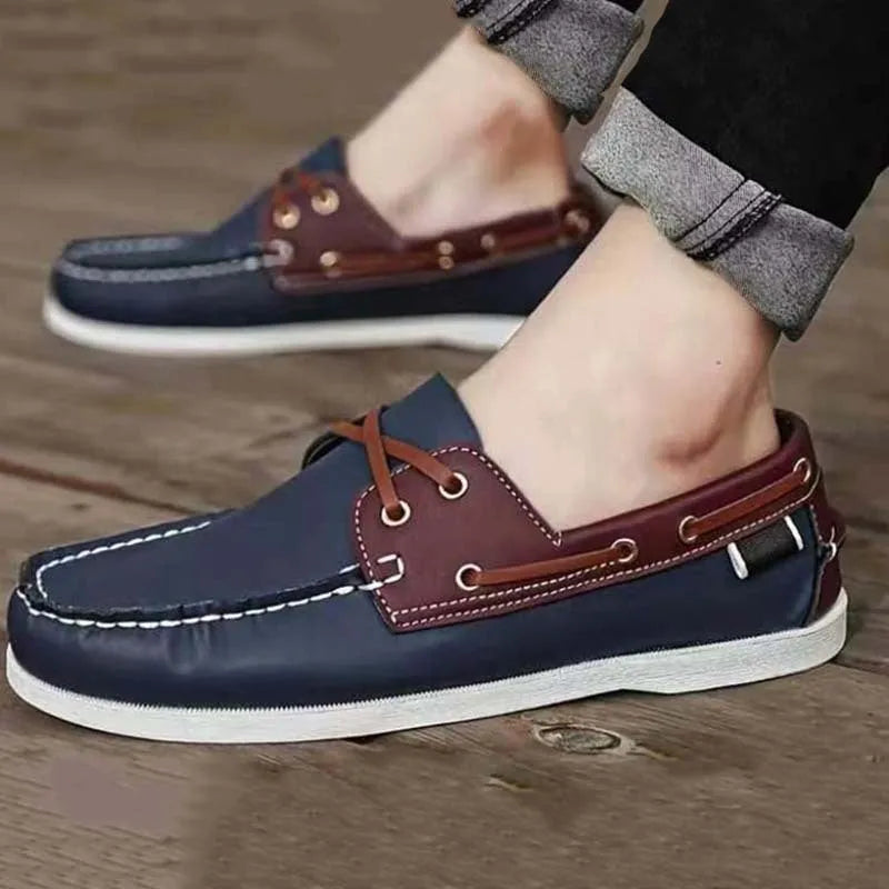 Men's British style casual shoes in artificial PU with flat heel and round toe design