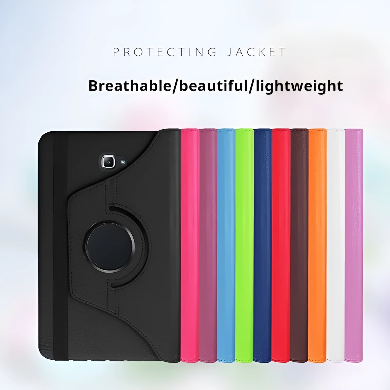 Rotating leather tablet case in black for T500 T510 T530 T550 T560 T580 models with clamshell design