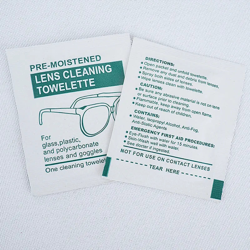 100 individually packaged white glasses cleaning wipes with anti-fog properties