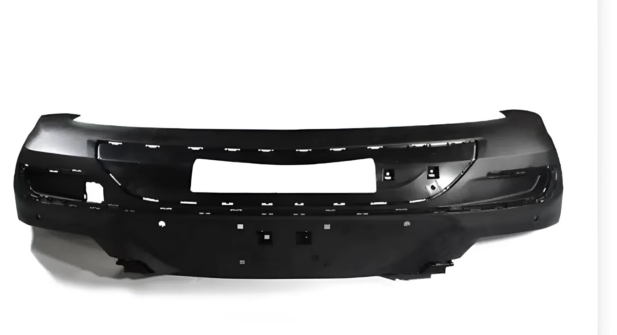 Black plastic car bumper replacement panel for front end vehicle repair