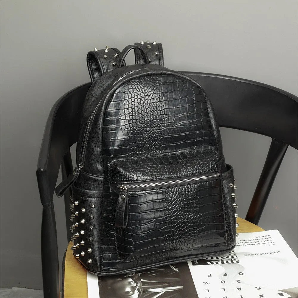 Black waterproof computer schoolbag with PU leather construction and 36-55 litre capacity