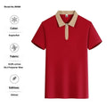 Men's navy blue zipper polo shirt with a lapel collar, shown in a loose fit with short sleeves.