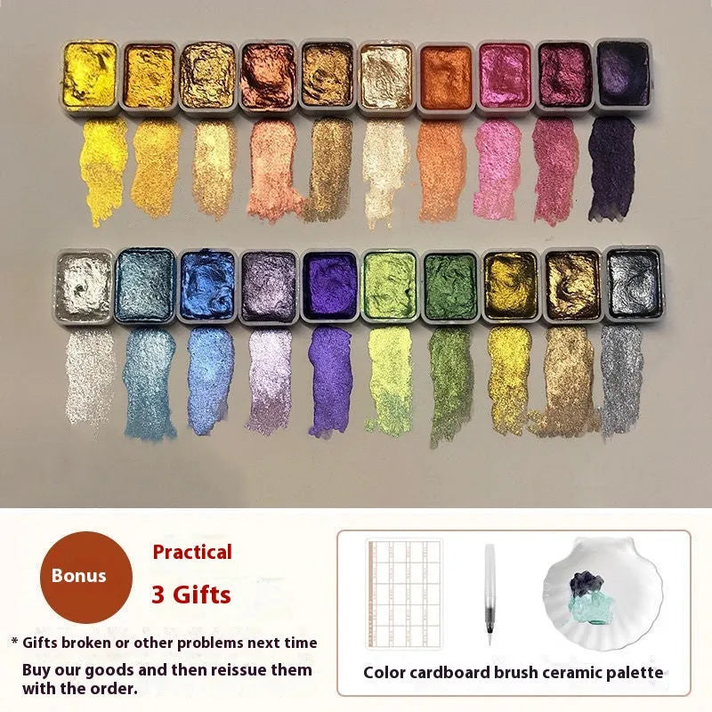 Traditional Chinese painting mineral pearlescent watercolour set with tubes of red, white, gold, warm, and cold colours