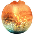 Hand-blown lead-free glass night light with USB cable, 13cm height, on a bedside table
