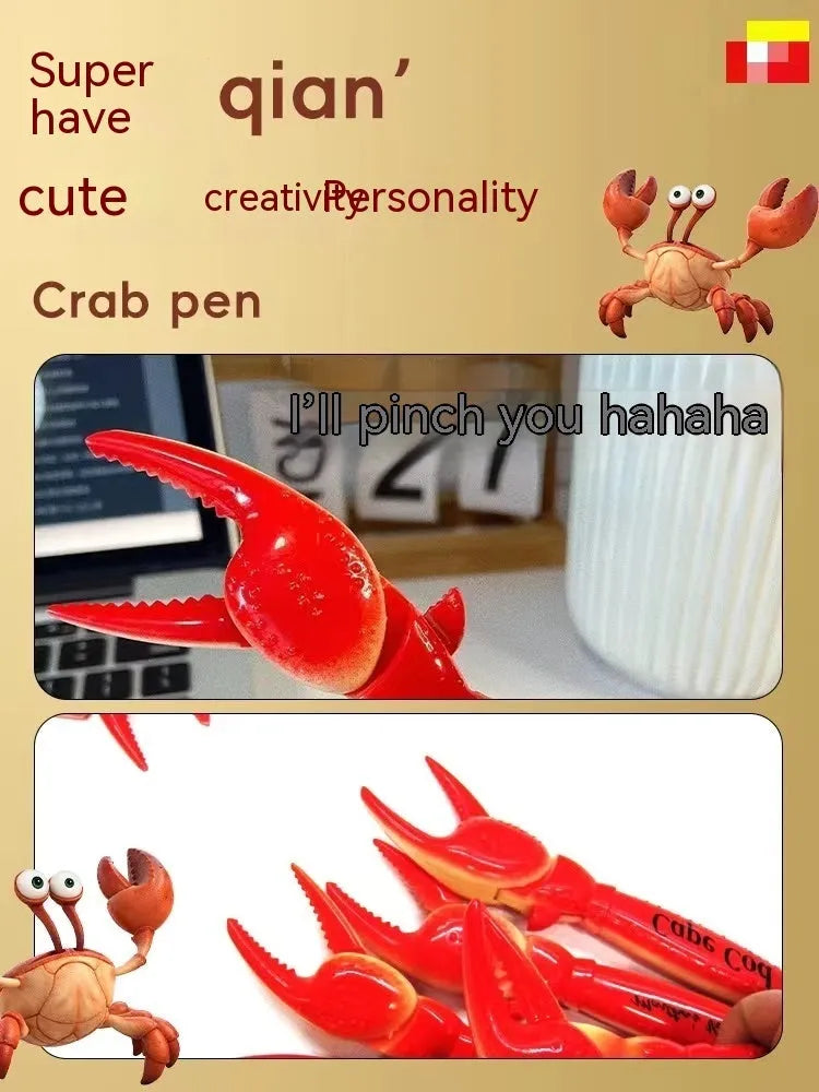 Crab-shaped ballpoint pen with pressing can clip mechanism in novelty stationery design