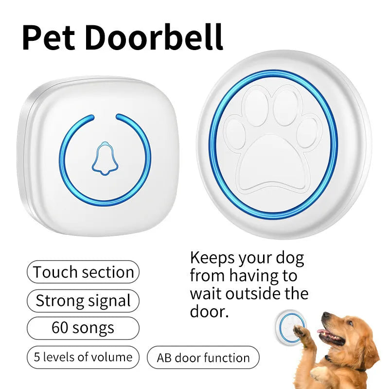 Wireless pet training doorbell with waterproof touch bell in black or white colours