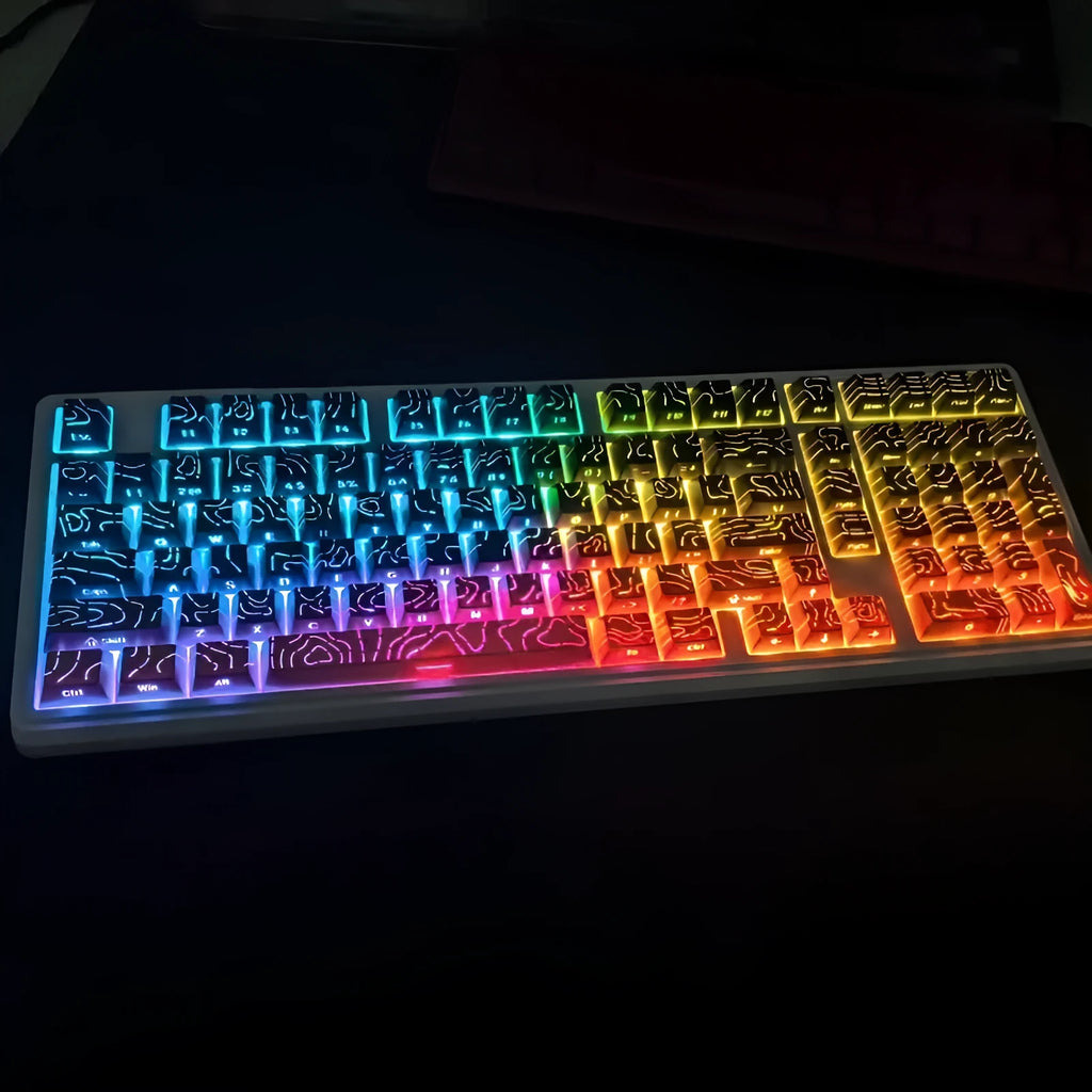 Black rose contour line two-color crack luminous key cap set for mechanical keyboards in black powder colour